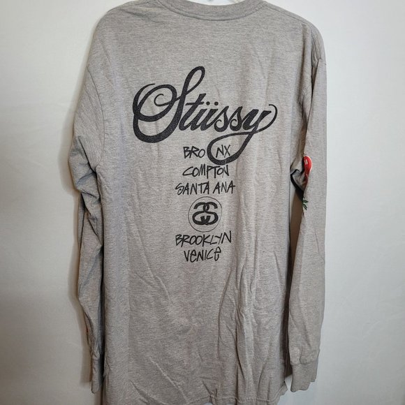 Vintage Stussy World Long Sleeves Size Large Flag Design Front and Back Gray - Picture 15 of 15